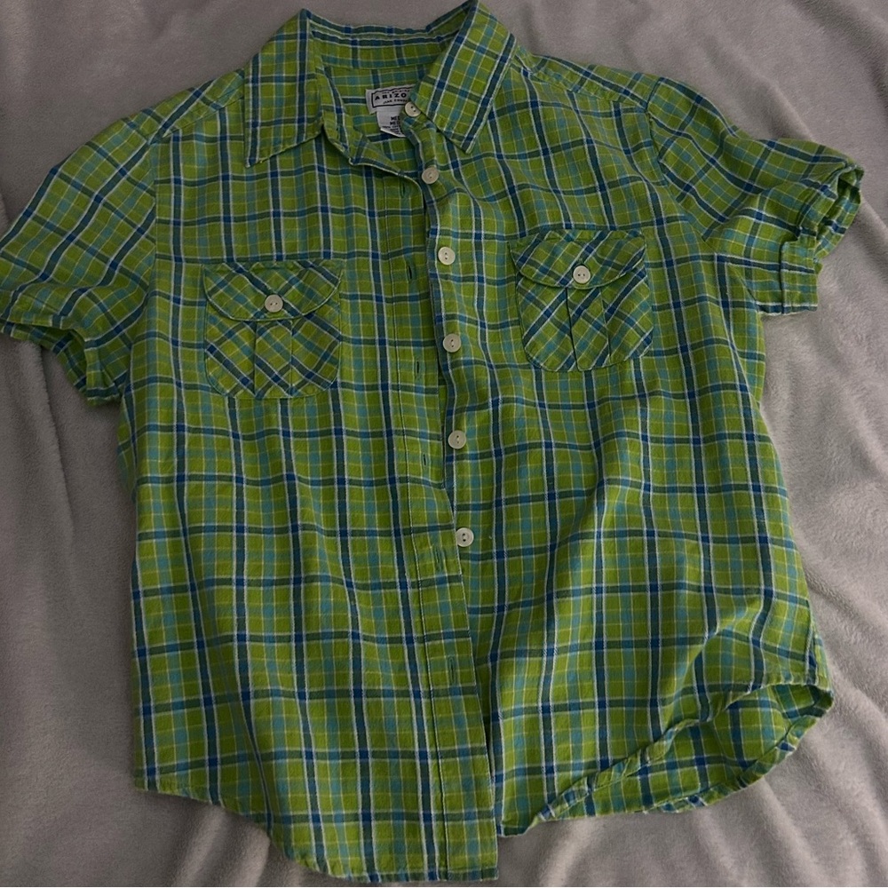 Plaid Blue and Green Button Down Shirt